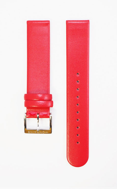 Mondaine strap red leather 18mm polished